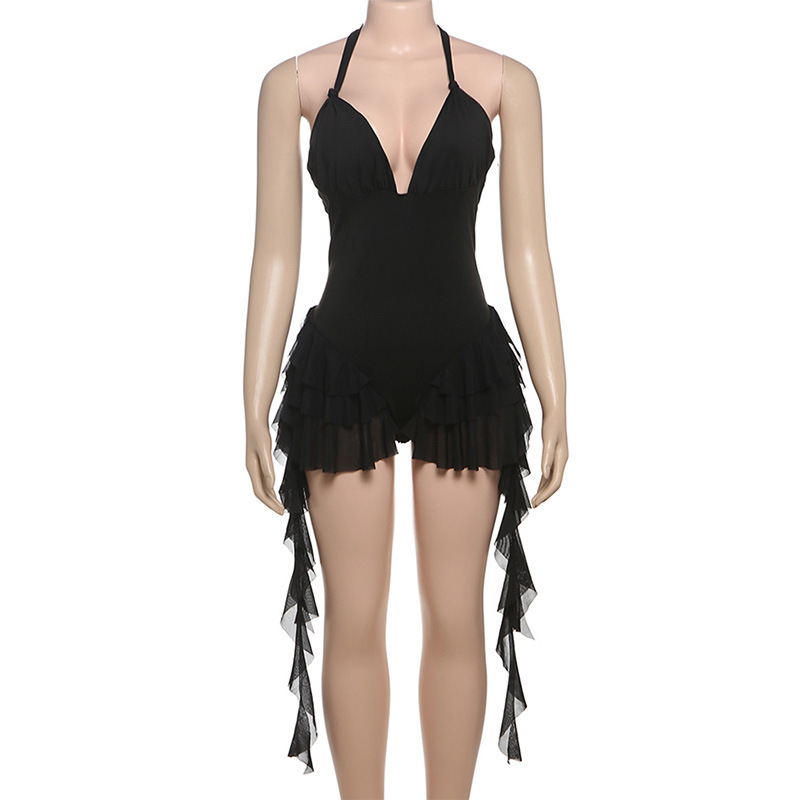 Summer halter wood ear pure European style leotard