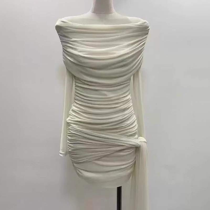 Bandage summer ladies flat shoulder slim dress for women