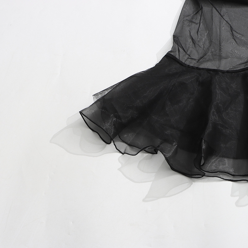 Slim France style personality dress splice gauze long dress