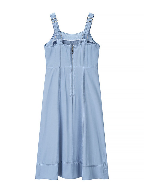 Denim summer long dress pocket slim dress for women
