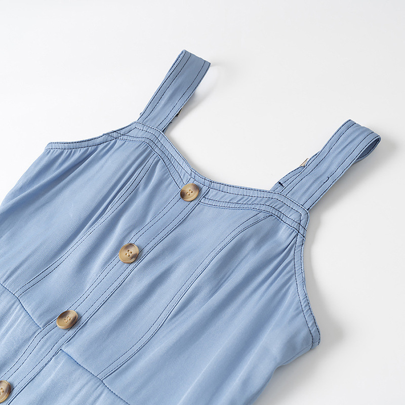 Denim summer long dress pocket slim dress for women