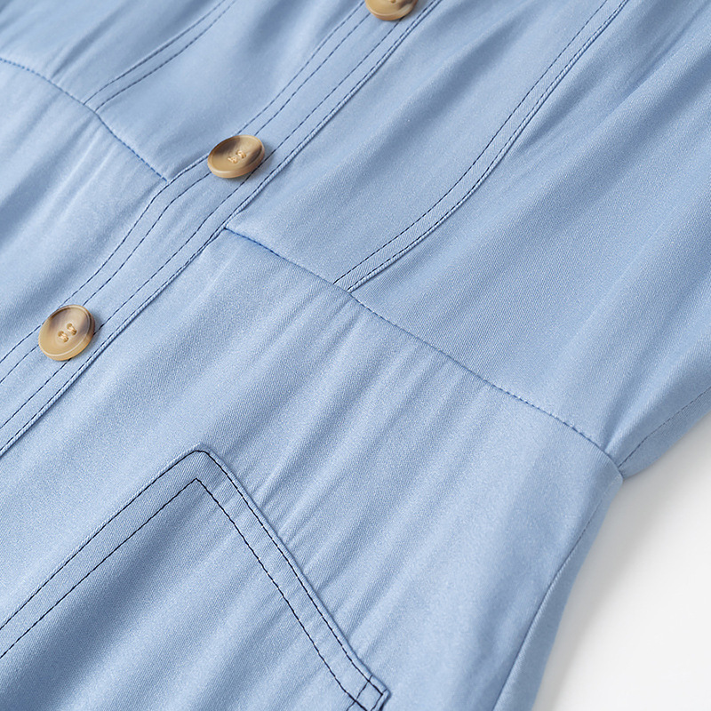 Denim summer long dress pocket slim dress for women