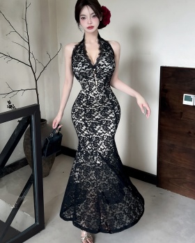 Lace mermaid dress France style summer long dress for women