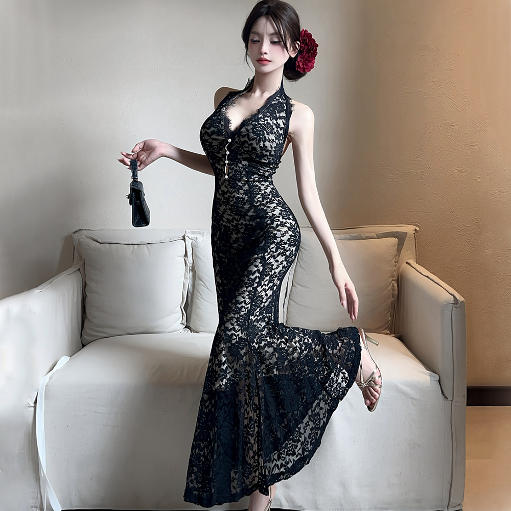 Lace mermaid dress France style summer long dress for women