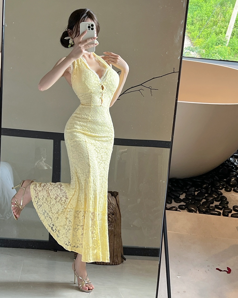 Lace mermaid dress France style summer long dress for women