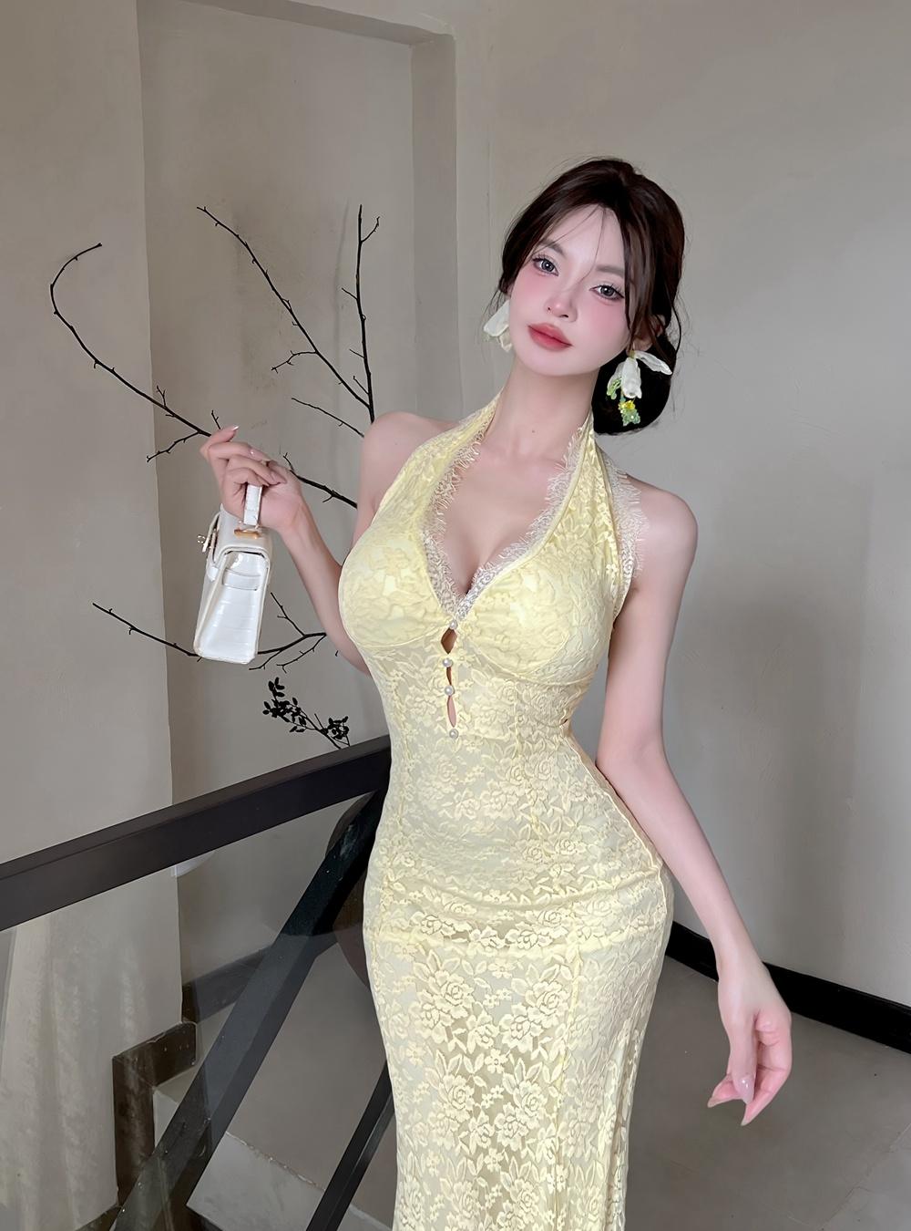 Lace mermaid dress France style summer long dress for women