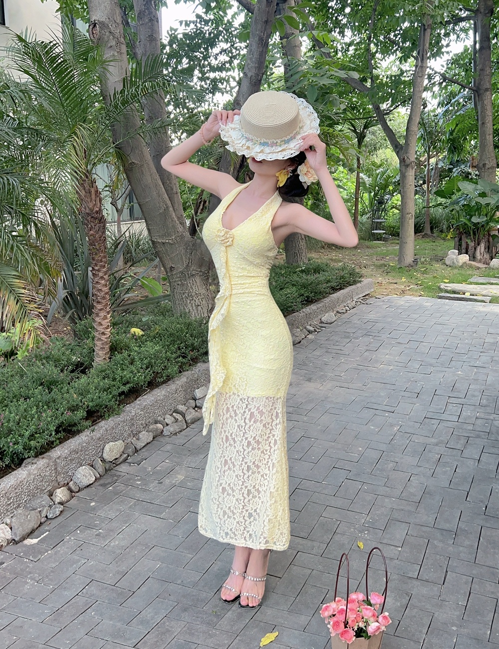 Flowers V-neck dress France style mermaid formal dress