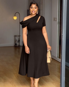 Oblique collar summer pinched waist pure fashion dress