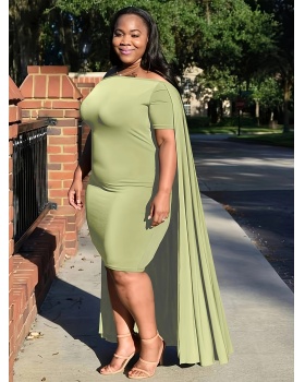 Flat shoulder slim cloak European style dress for women