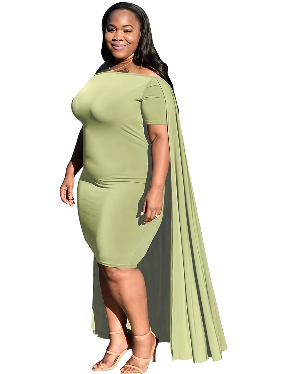Flat shoulder slim cloak European style dress for women