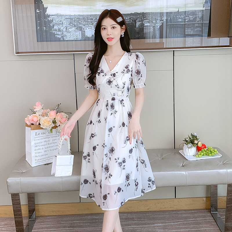 Temperament printing dress ink retro cheongsam for women