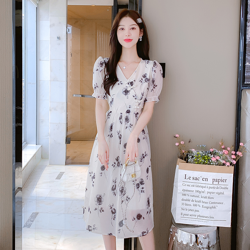 Temperament printing dress ink retro cheongsam for women