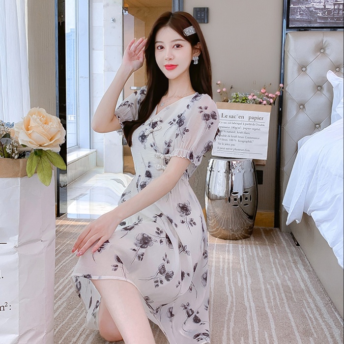 Temperament printing dress ink retro cheongsam for women