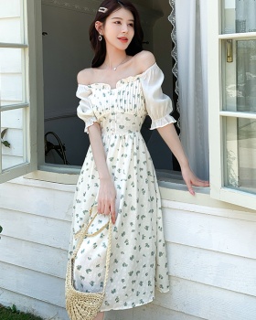 Elegant jacquard summer France style long printing dress