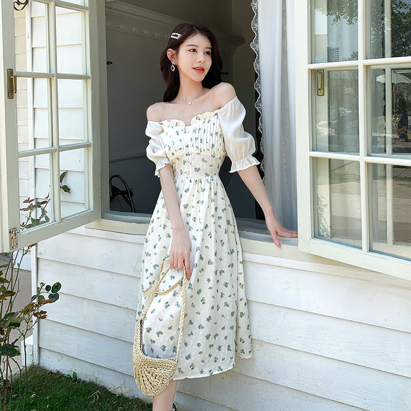 Elegant jacquard summer France style long printing dress