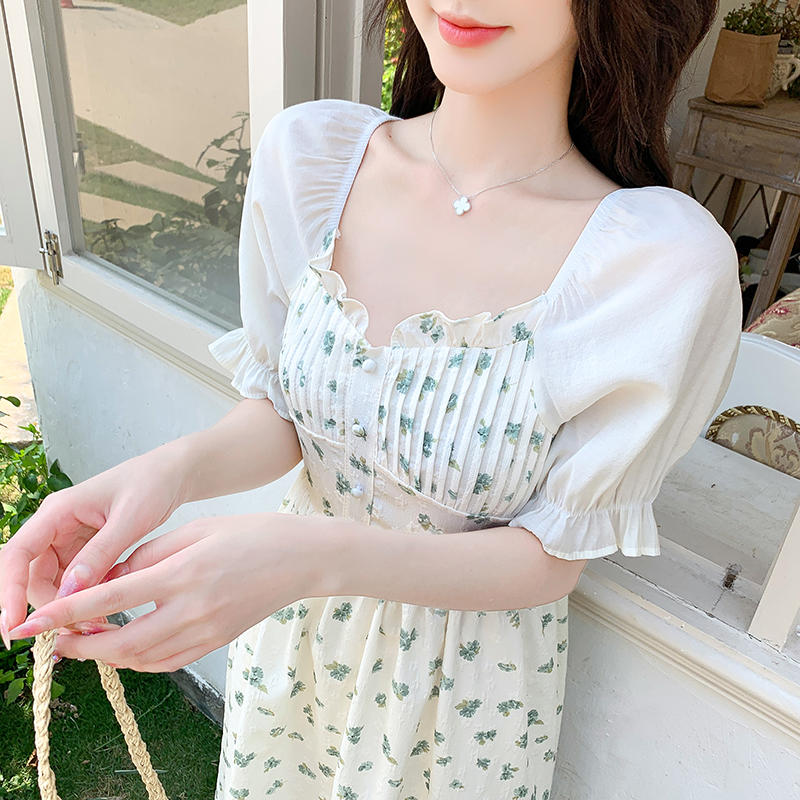 Elegant jacquard summer France style long printing dress