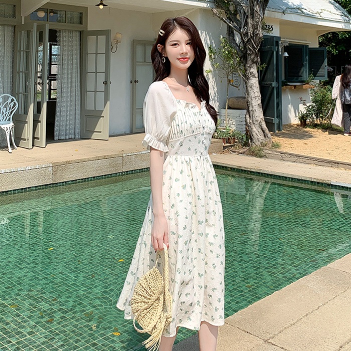 Elegant jacquard summer France style long printing dress