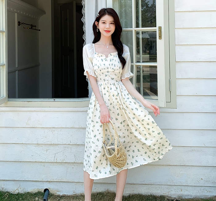 Elegant jacquard summer France style long printing dress