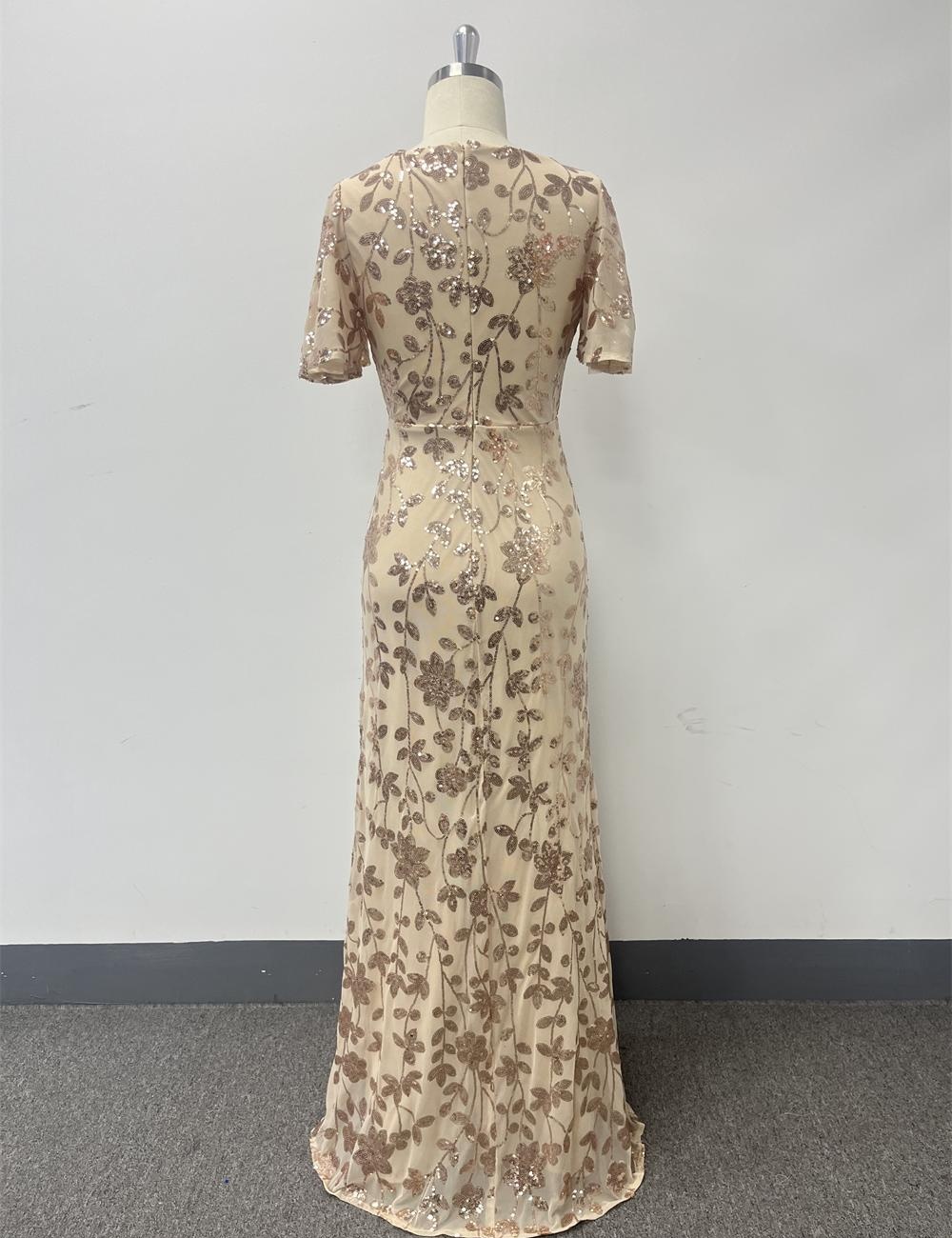 Party V-neck shiny formal dress rose gold lined long dress