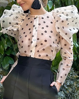Round neck fashion shirt puff sleeve Casual tops for women