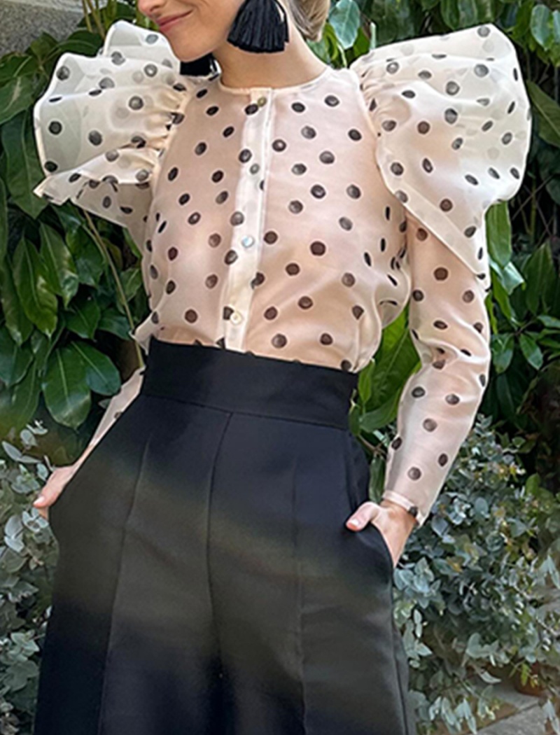 Round neck fashion shirt puff sleeve Casual tops for women