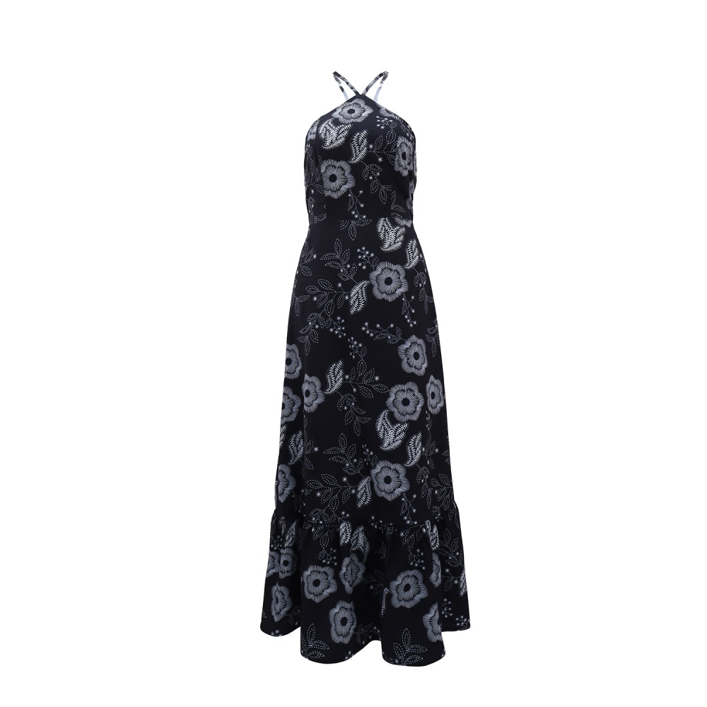 Printing elegant strapless halter vacation dress for women