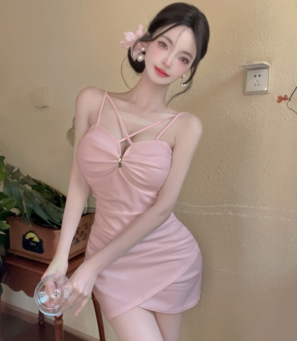 Slim sweet sexy enticement dress sling cross wrapped chest T-back