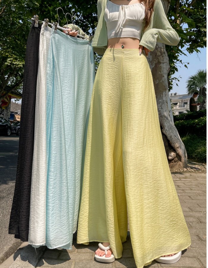 Summer lazy culottes ice silk pants for women
