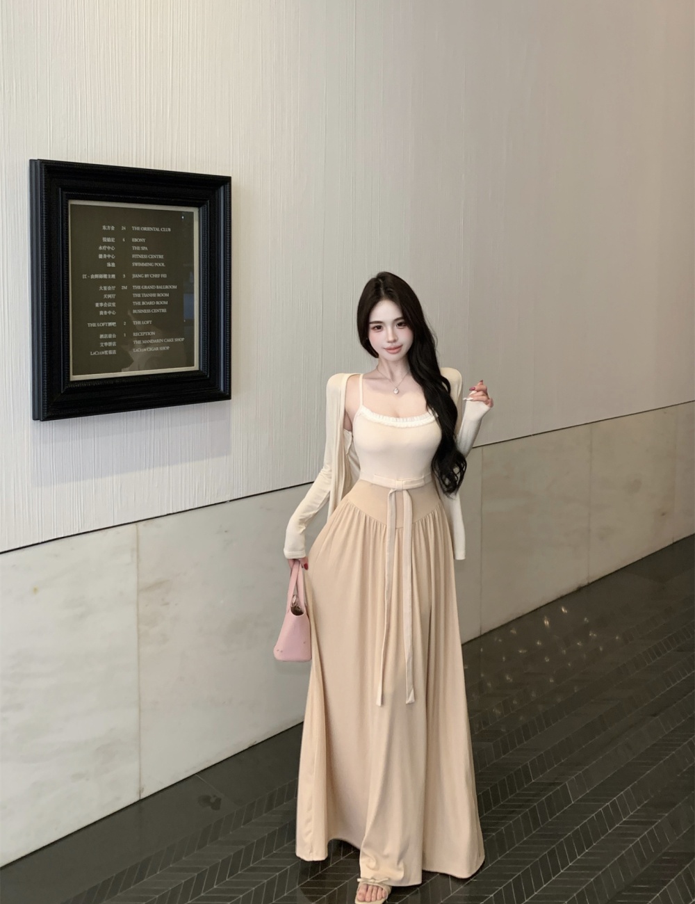 Enticement thin cardigan sling sunscreen long dress 2pcs set