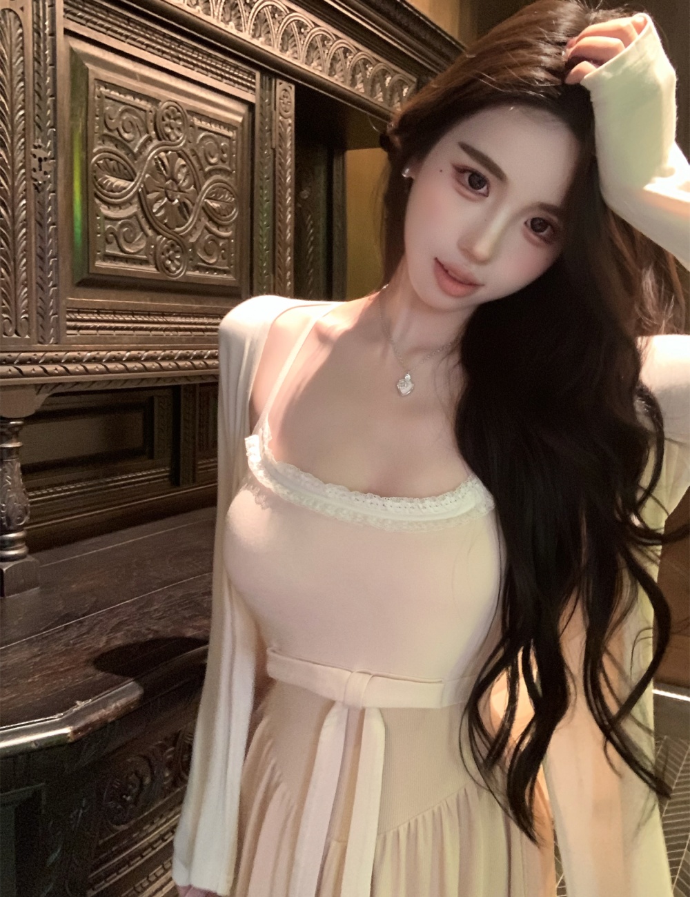 Enticement thin cardigan sling sunscreen long dress 2pcs set