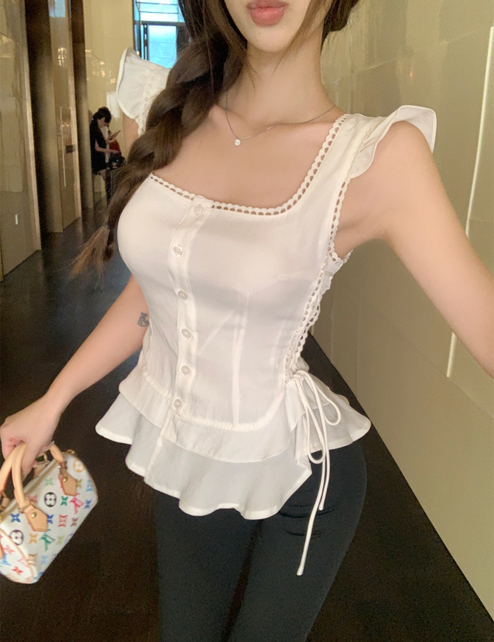 High waist hip raise shirt boats sleeve slim yoga pants