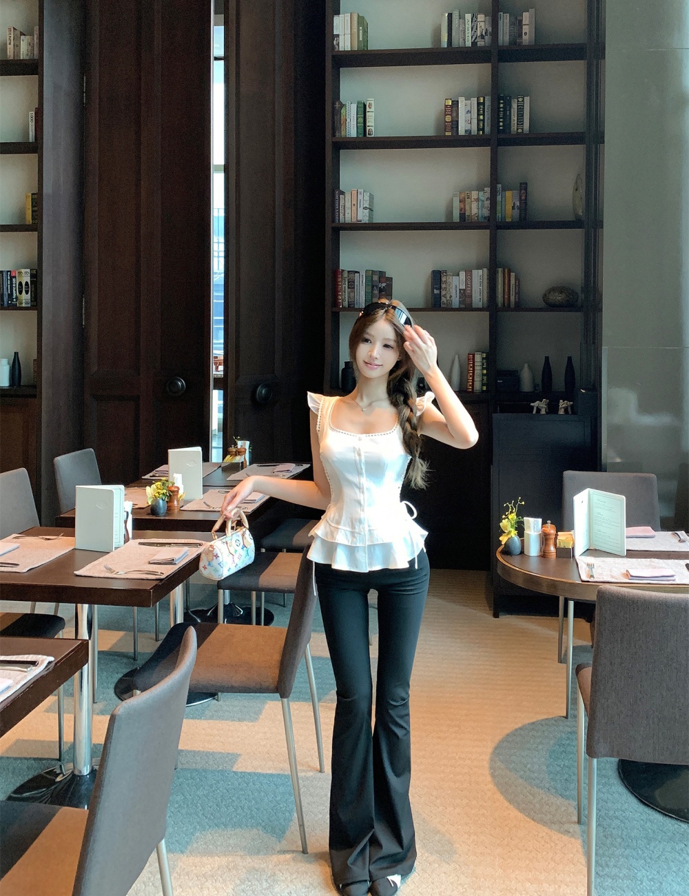 High waist hip raise shirt boats sleeve slim yoga pants