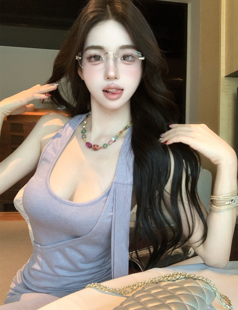 Purple sling long dress package hip back dress