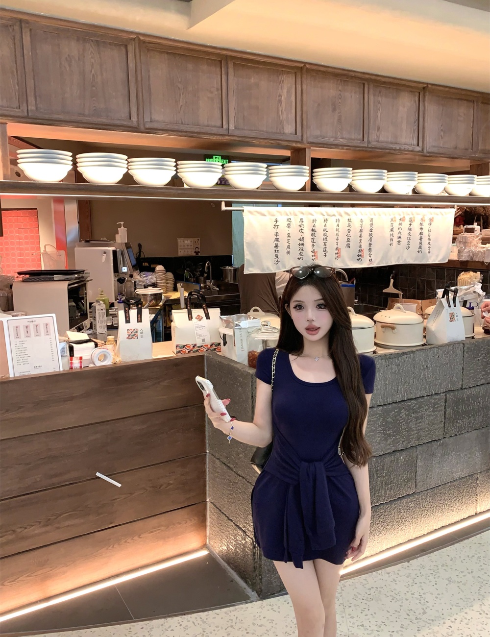 Short sleeve slim short Korean style dress for women