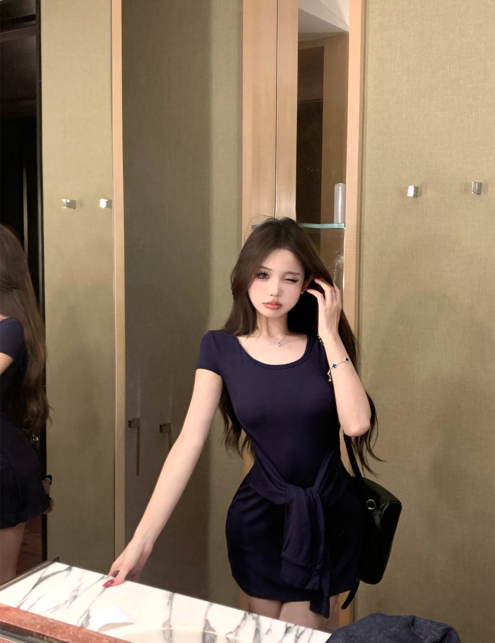 Short sleeve slim short Korean style dress for women