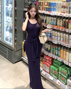 Pinched waist long Korean style dress for women