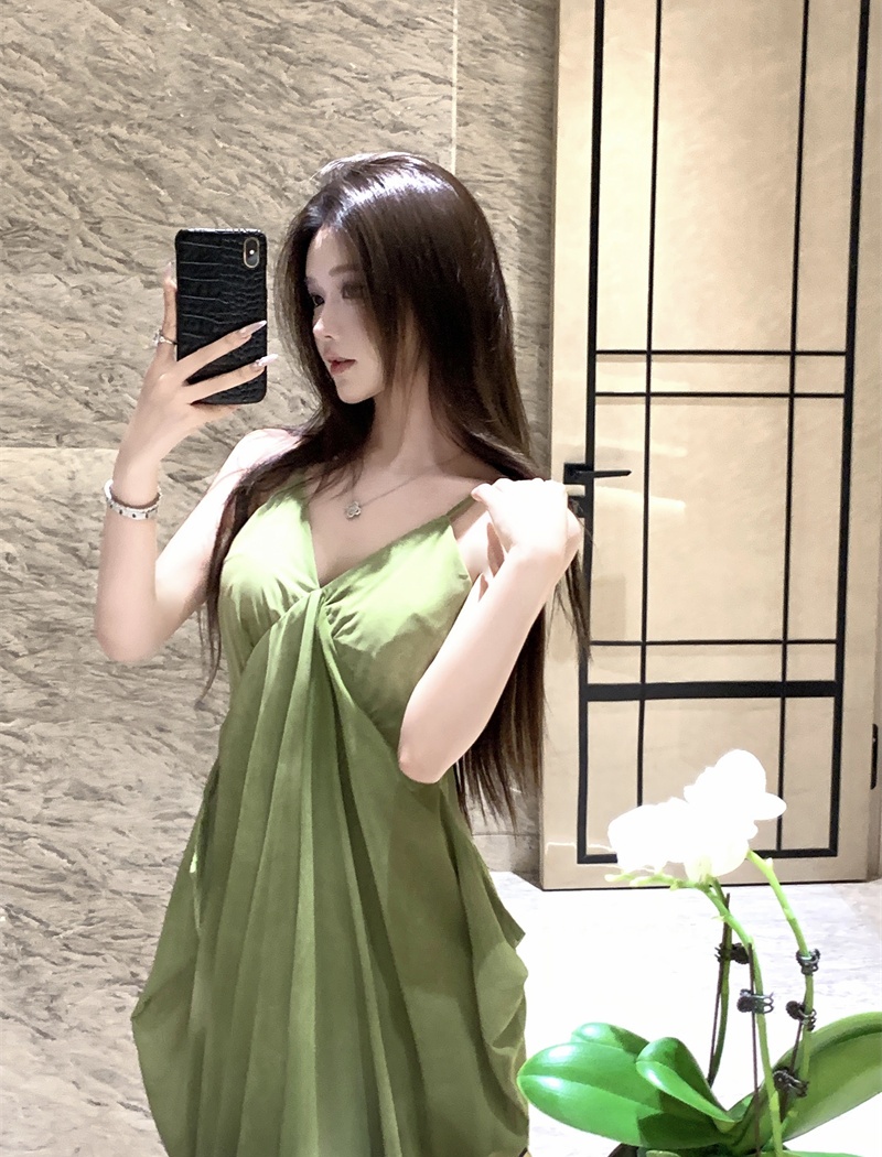Vacation printing strap dress thin dress