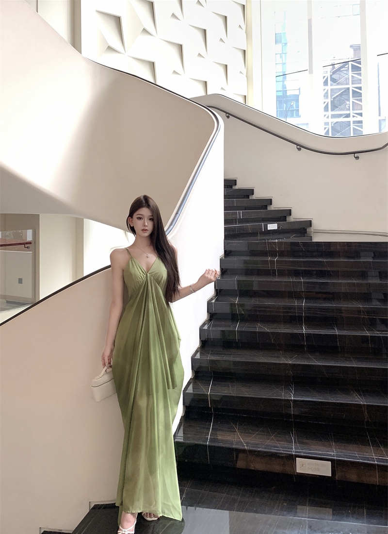 Vacation printing strap dress thin dress