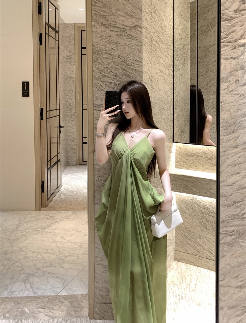 Vacation printing strap dress thin dress