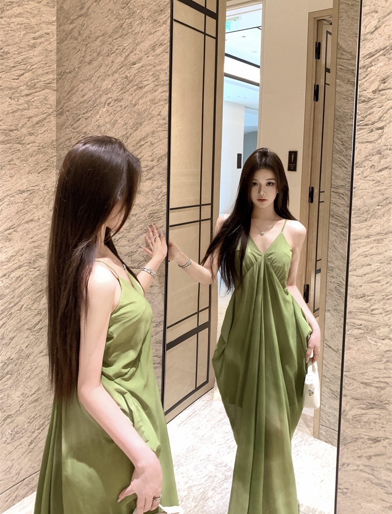 Vacation printing strap dress thin dress