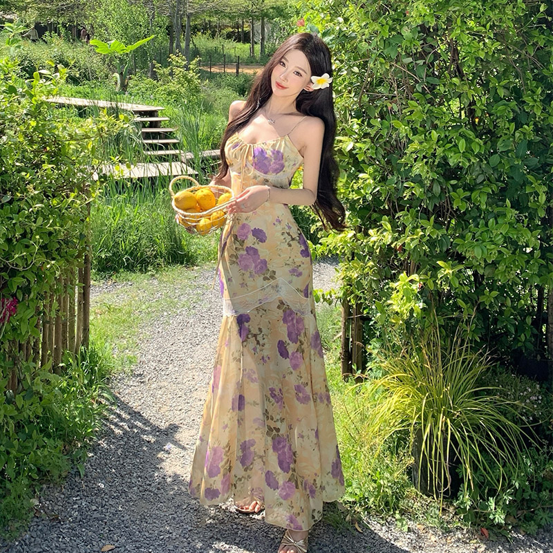 Package hip summer long dress lace floral dress