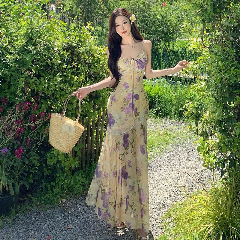 Package hip summer long dress lace floral dress