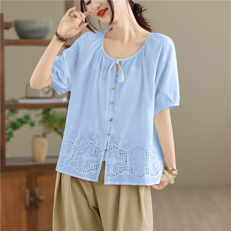 Embroidery all-match tops temperament hollow cardigan