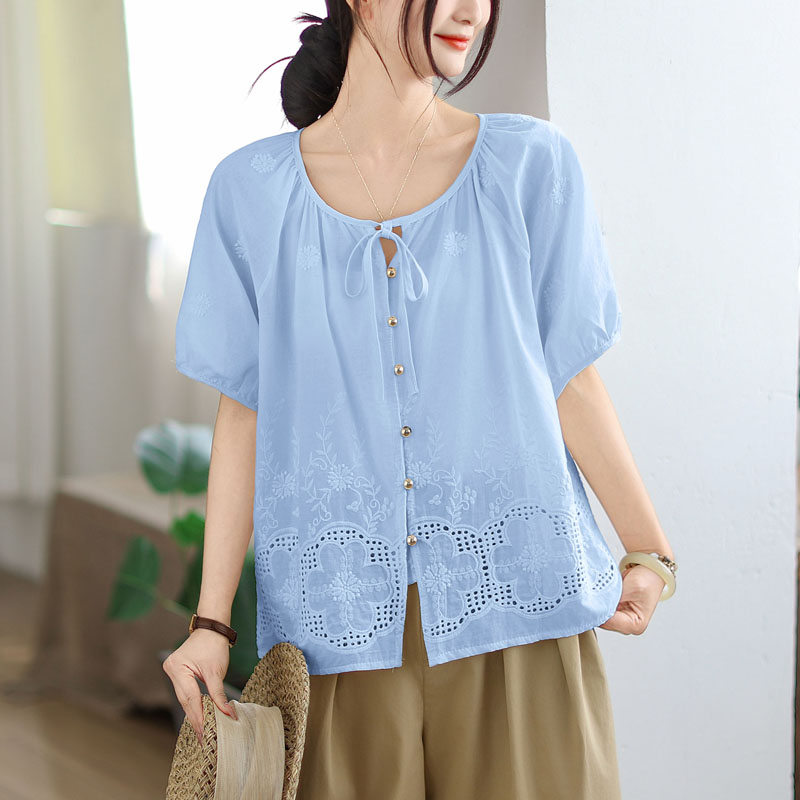 Embroidery all-match tops temperament hollow cardigan