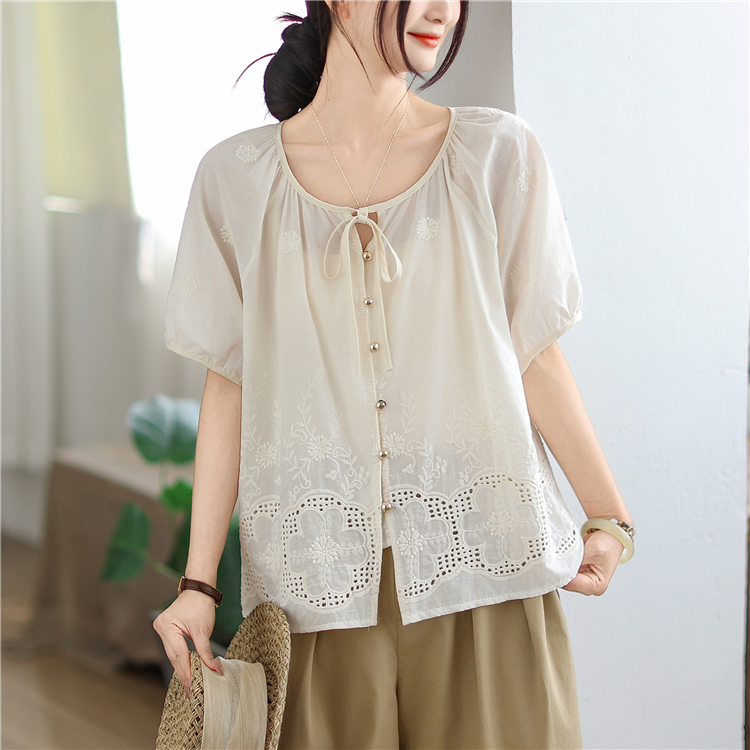 Embroidery all-match tops temperament hollow cardigan