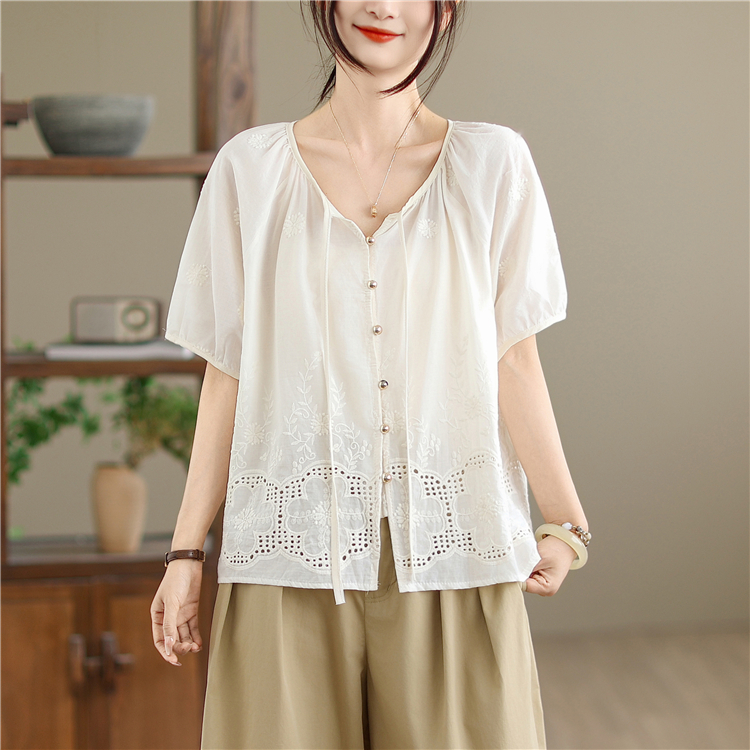 Embroidery all-match tops temperament hollow cardigan