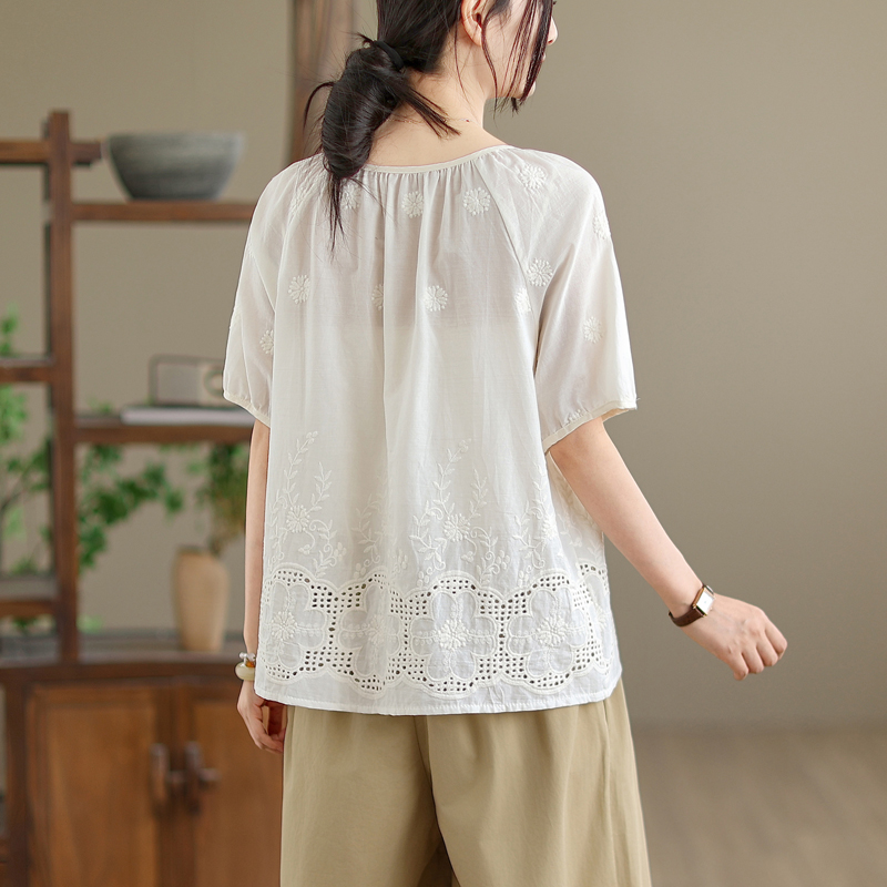 Embroidery all-match tops temperament hollow cardigan
