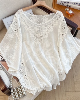 Retro hollow T-shirt large yard crochet tops for women