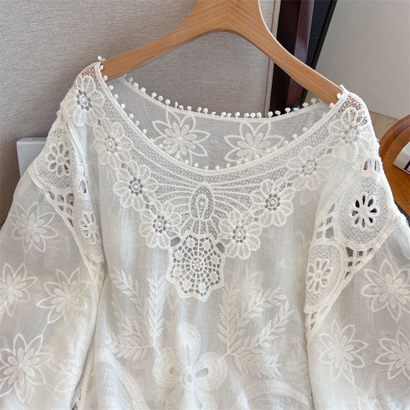 Retro hollow T-shirt large yard crochet tops for women