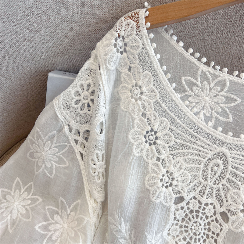 Retro hollow T-shirt large yard crochet tops for women